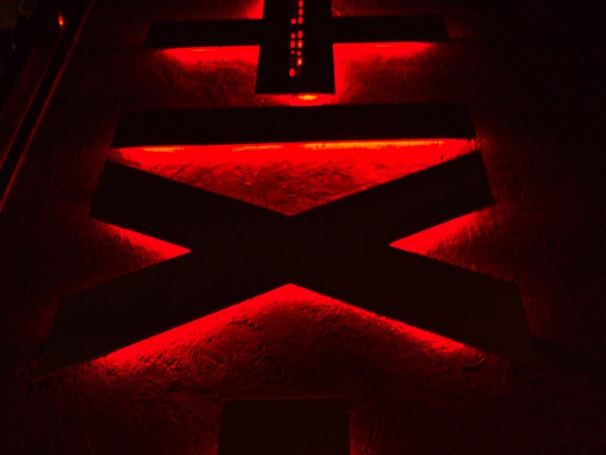 symbols, neon, red, backlight, dark