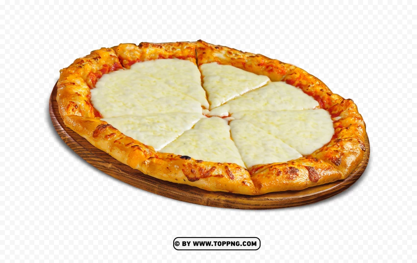 tasty cheese pizza with melted cheese on wooden plate png - Image ID 490494