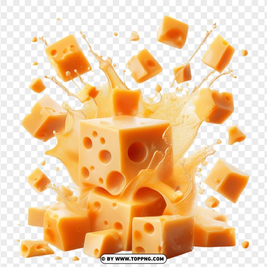 Realistic Cheddar Cheese Splash In Motion PNG Transparent Background