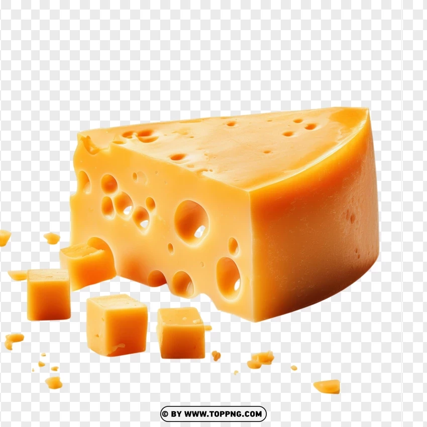 Realistic Swiss Cheese Wedge With Cubes PNG Transparent Background