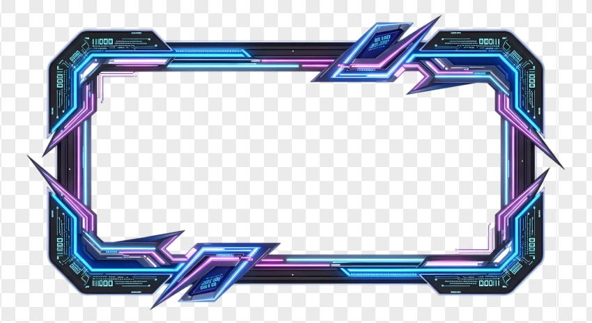 Tech-inspired live streaming frame with neon blue design for gaming overlays