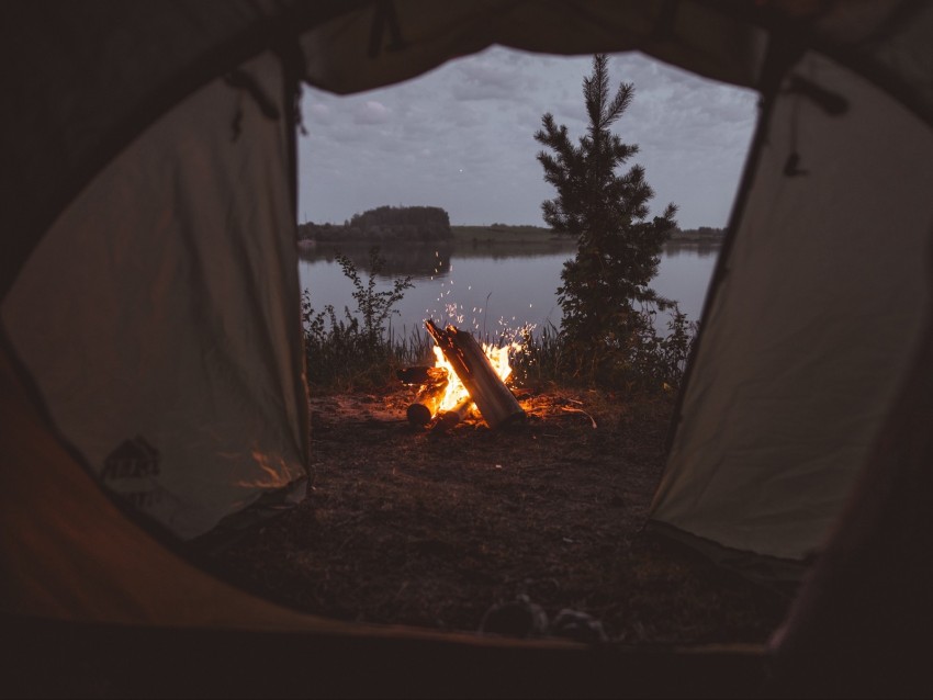 tent, campfire, camping, fire, sparks