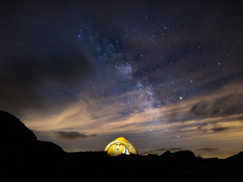 tent, starry sky, night, stars