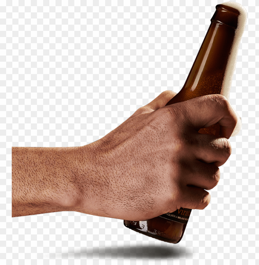 the beer cavern is our sacred shrine to artisanal beer - hand holding bottle PNG image with transparent background@toppng.com