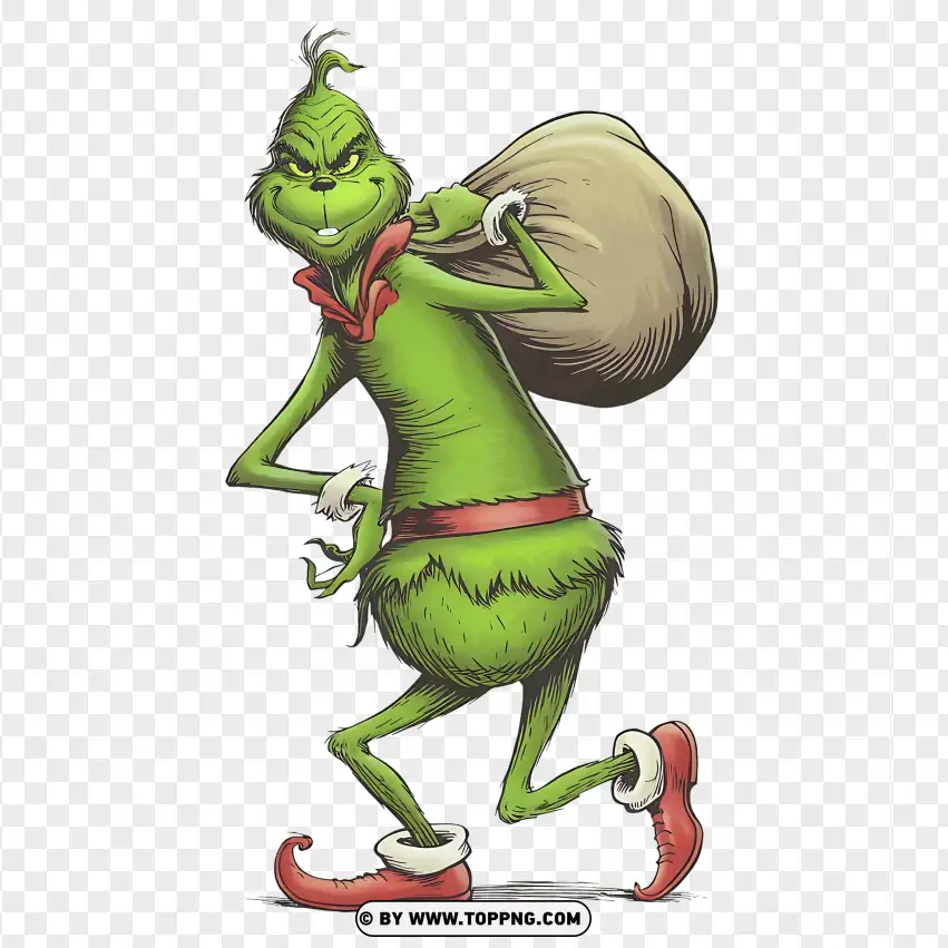 Grinch Carrying A Sack Of Mischief PNG Transparent Background