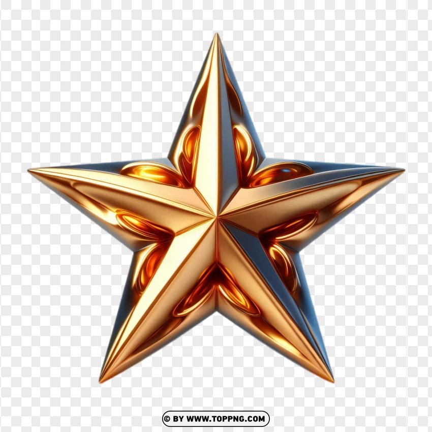 Three-dimensional Golden Star PNG Transparent Background