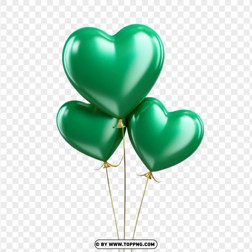 Three Green Balloons Hearts Valentine Love PNG Transparent Background