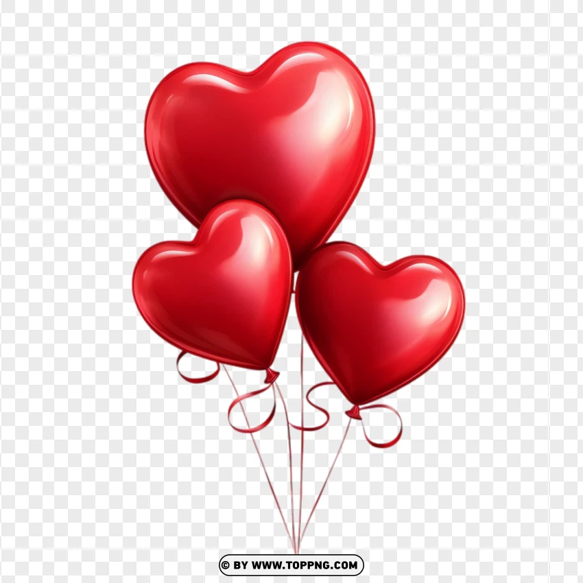 Three Red Love Valentines Hearts Balloons PNG Transparent Background