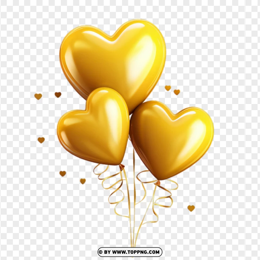 Three Yellow Balloons Hearts Valentine Love PNG Transparent Background