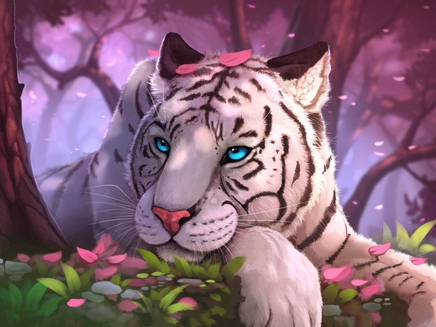 tiger, art, blue-eyed, sight