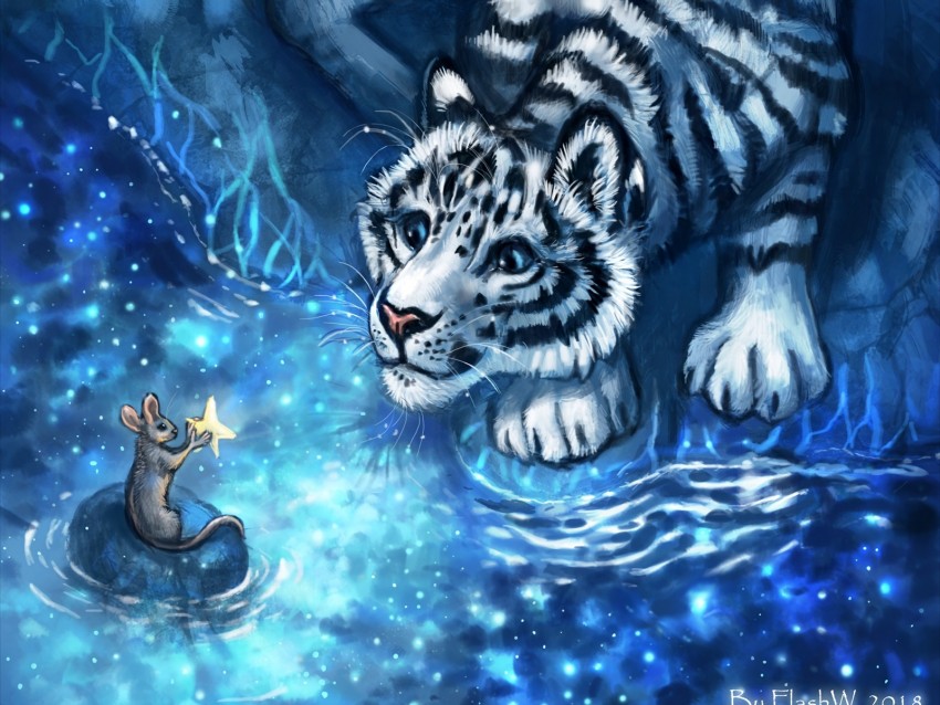 tiger, mouse, cub, art, animals, cute png - Free PNG Images | TOPpng
