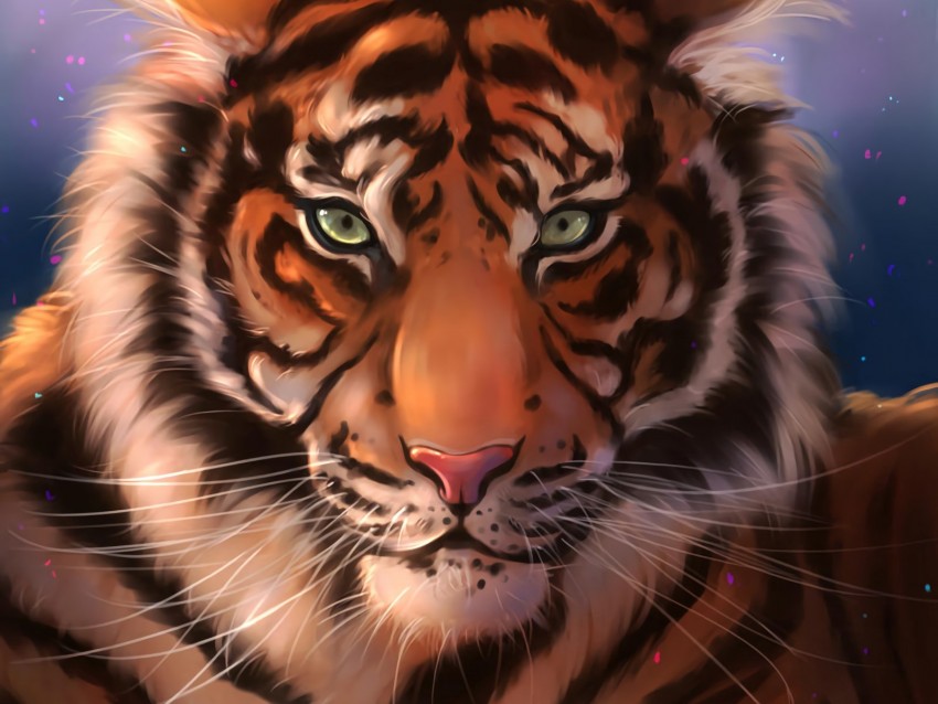 tiger, muzzle, art, predator, striped