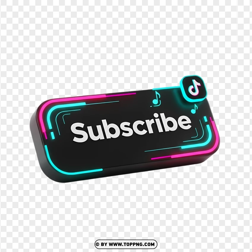 Tiktok Neon Subscribe Button PNG Transparent Background