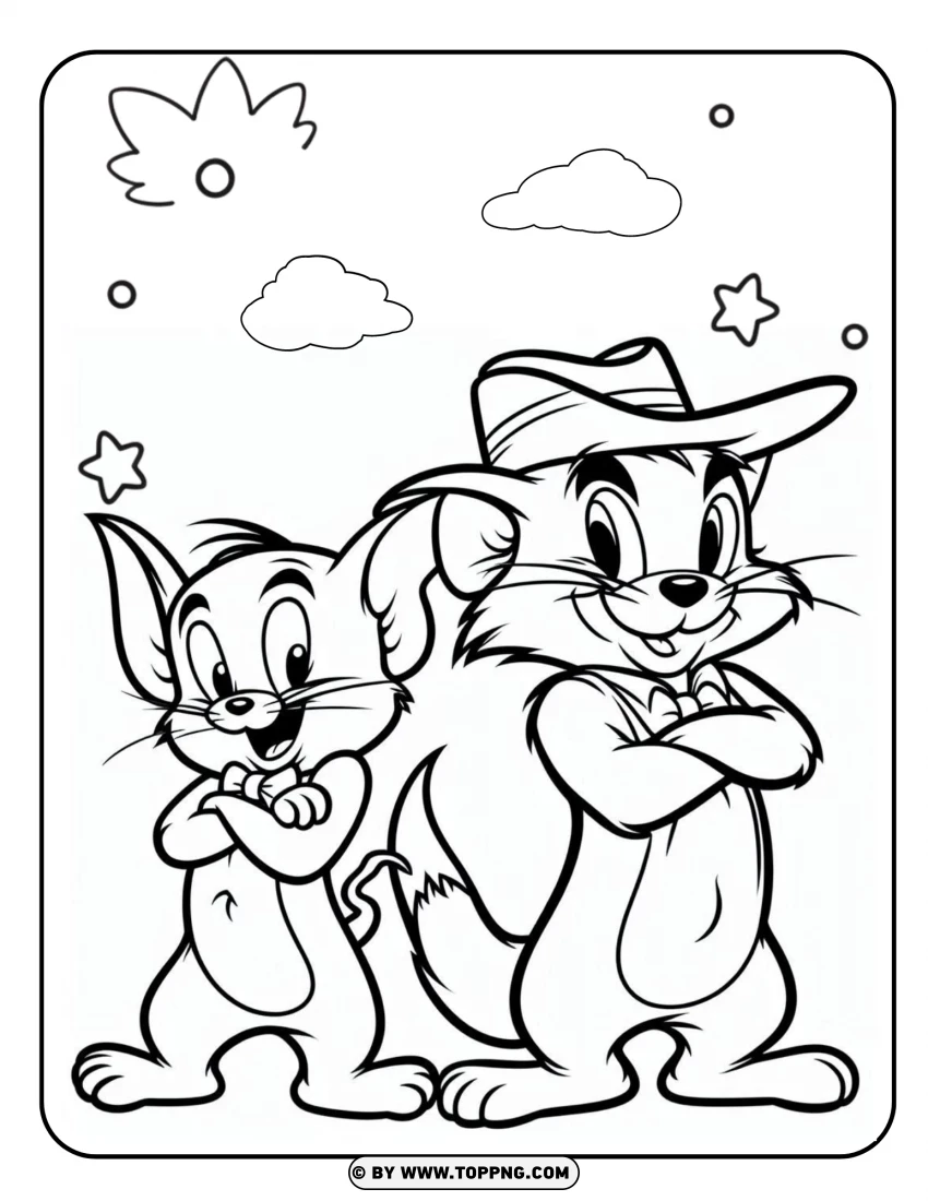 tom and jerry coloring , tom and jerry, cartoon,Disney character,  outline,  black and white,  drawing