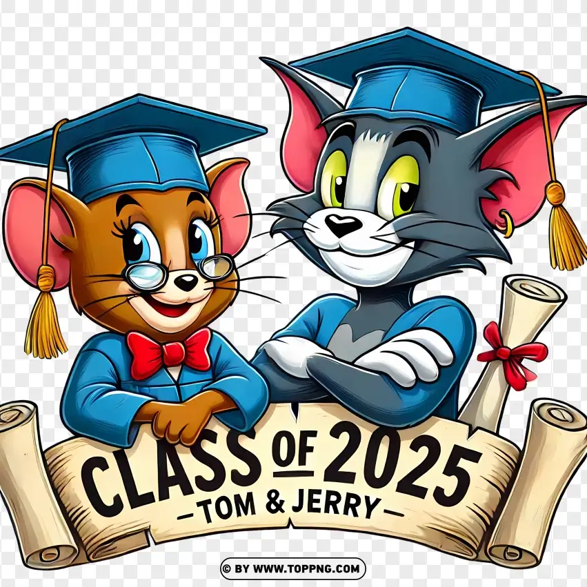 Tom And Jerry Celebrating 2025 Graduation PNG Transparent Background