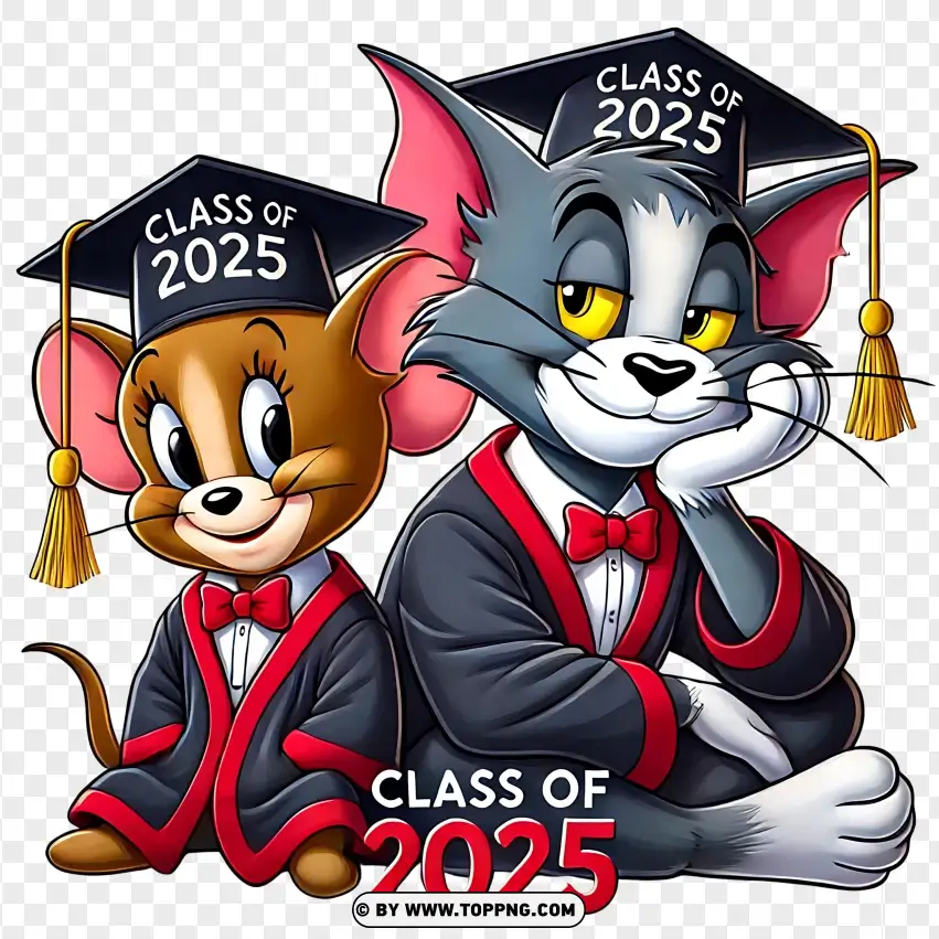 Tom And Jerry Class Of 2025 Graduation Clipart PNG Transparent Background