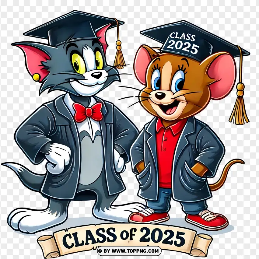 Tom And Jerry Graduation Class 2025 PNG Transparent Background