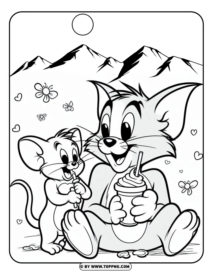 tom and jerry coloring , tom and jerry, cartoon,Disney character,  outline,  black and white,  drawing