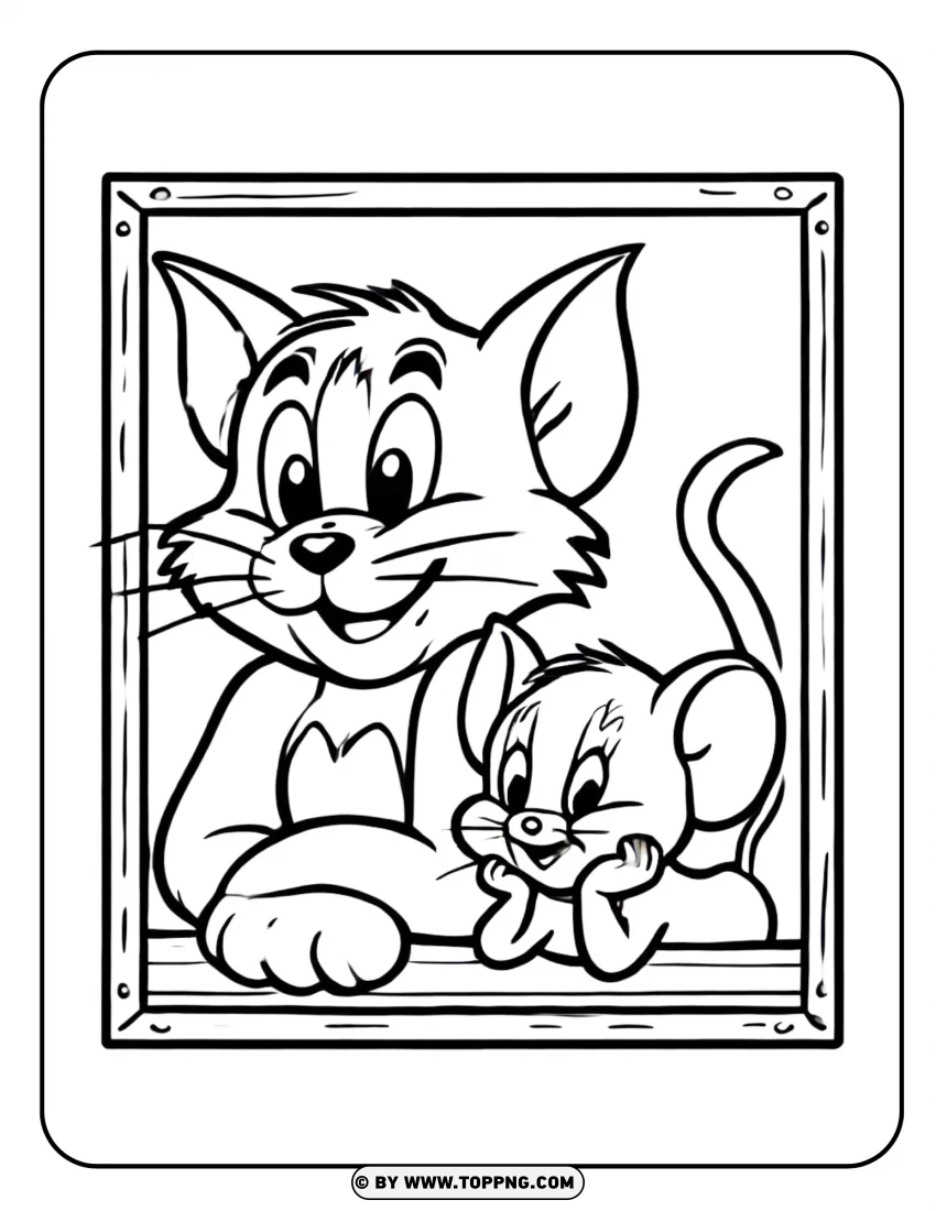 tom and jerry coloring,  tom and jerry, cartoon,Disney character, outline, black and white, drawing