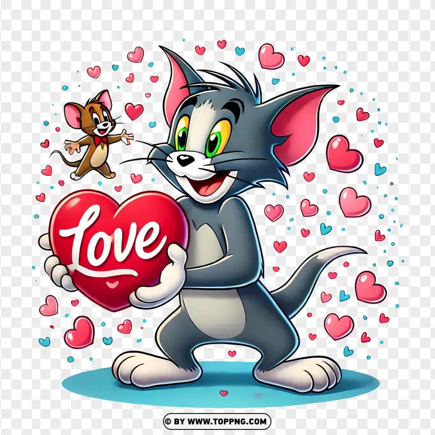 Tom Sharing Love With A Red Heart And Sparkles PNG Transparent Background