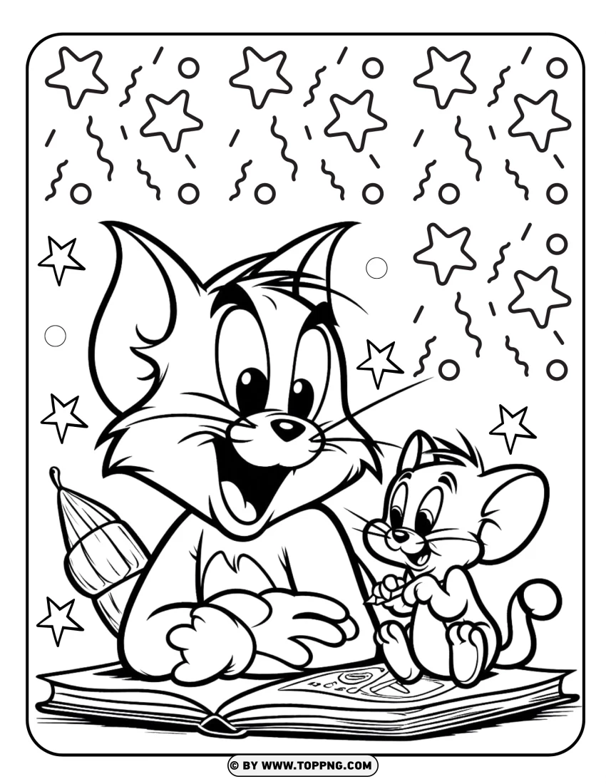 tom and jerry coloring,  tom and jerry, cartoon,Disney character, outline, black and white, drawing