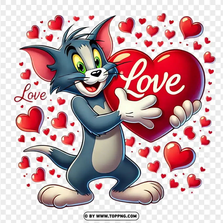 Tom Holding A Giant Heart With Valentines Magic PNG Transparent Background