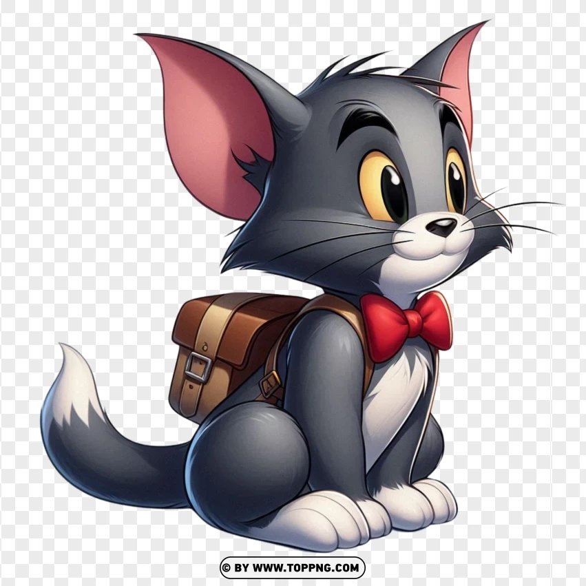 Tom The Cat With A Backpack Ready For School PNG Transparent Background