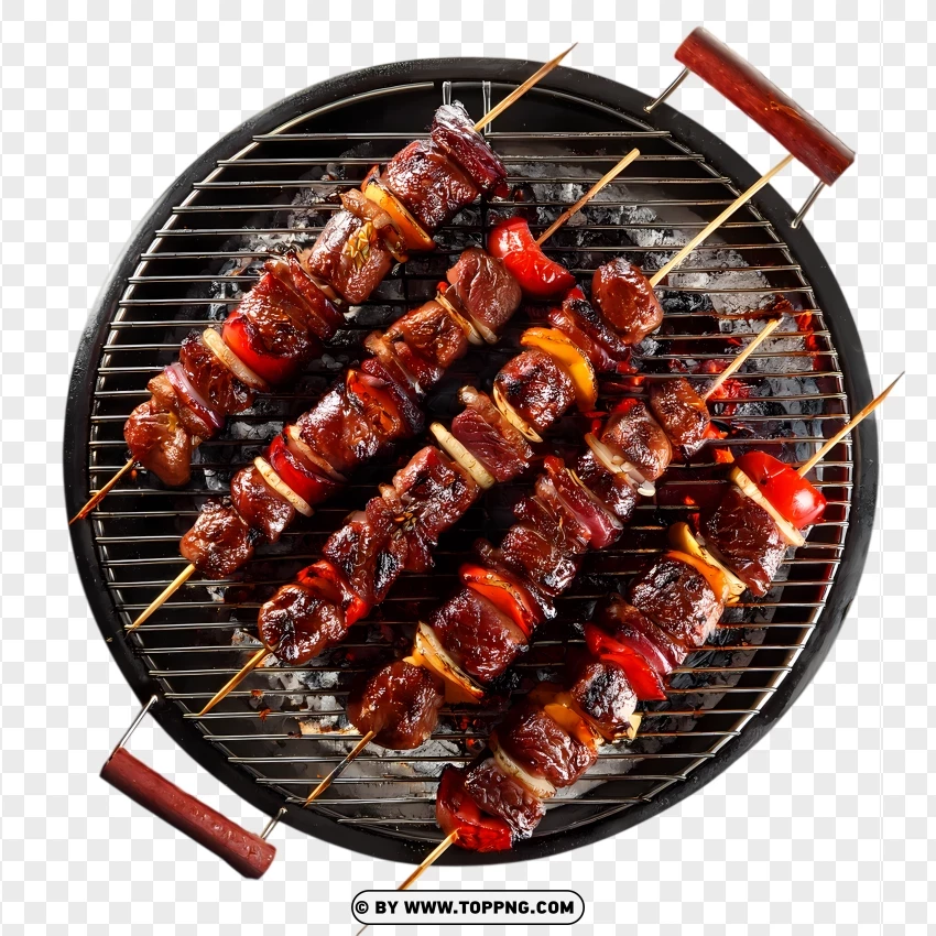 Top View Of Meat Veggie Kebabs Grill PNG Transparent Background