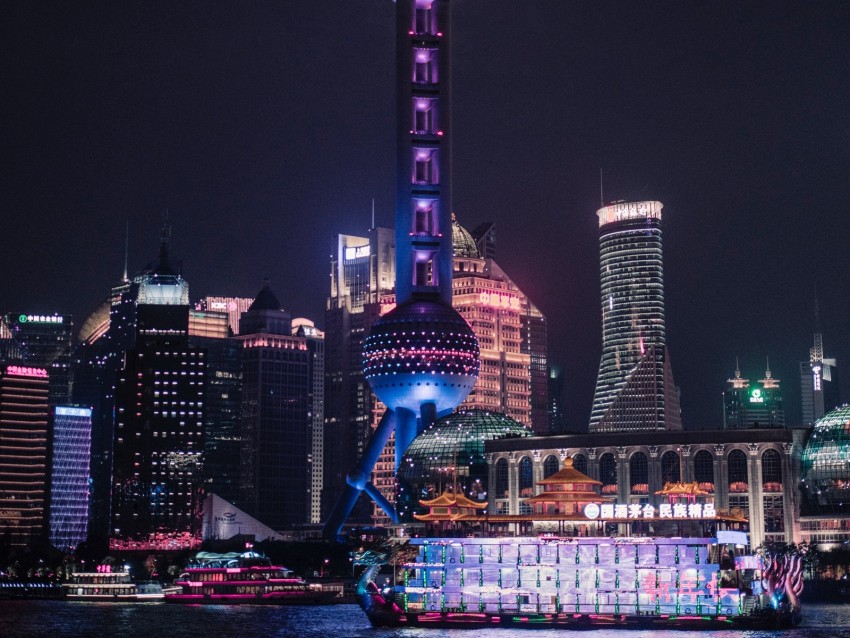tower, architecture, buildings, night city, shanghai, china