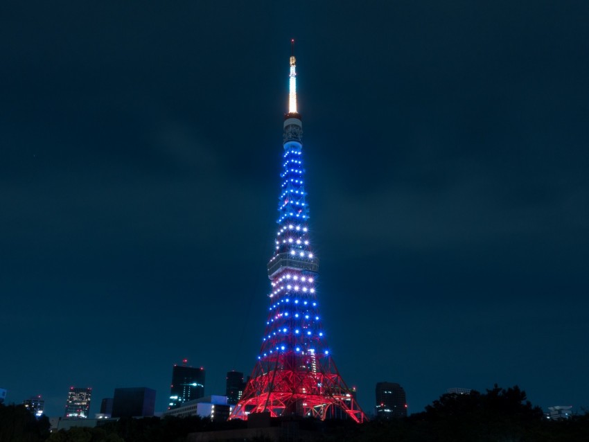 tower, night city, lights, city lights, tokyo