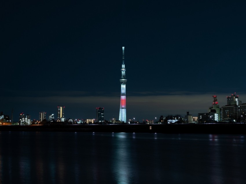 tower, night city, panorama, city lights, tokyo, japan