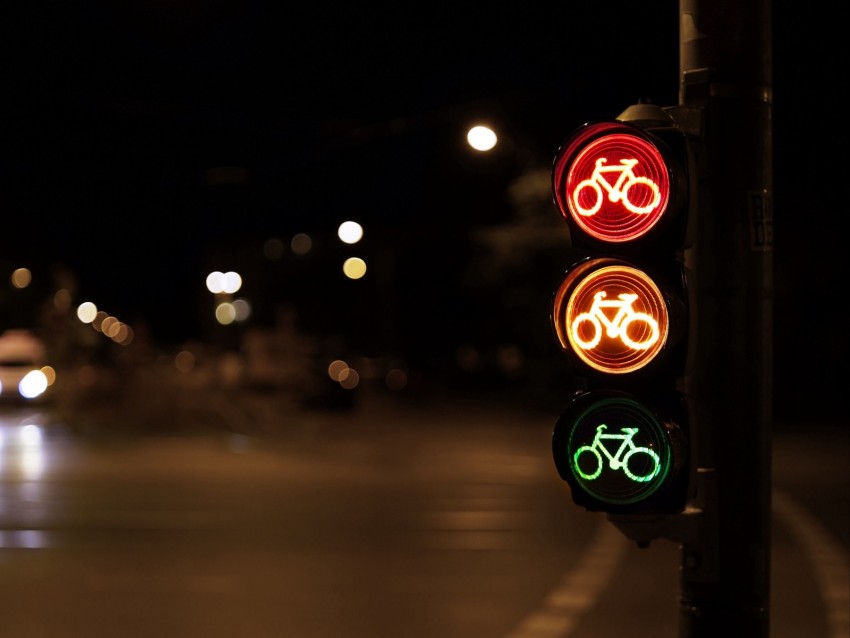 traffic light, symbol, bike, glow, night