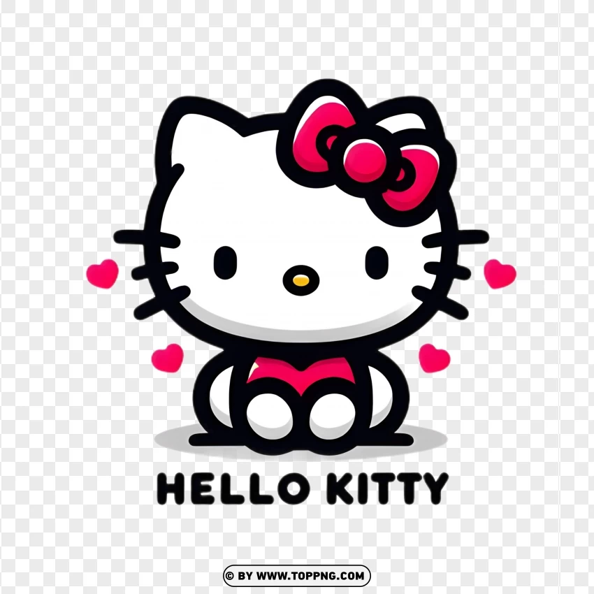 Translucent Hello Kitty Clipart With Pink Bow And Hearts PNG Transparent Background