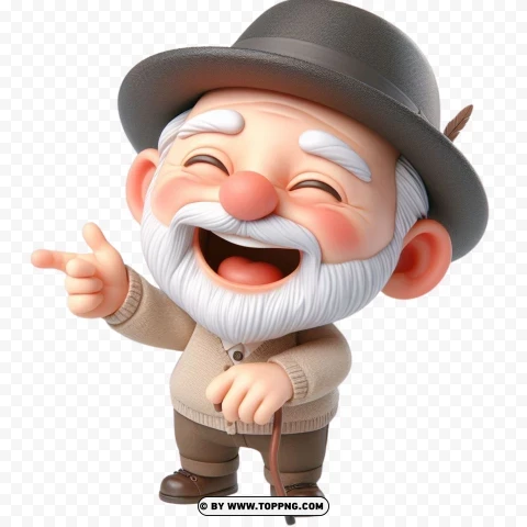 3D old man,  3D character, laughing,character,   cartoon,   senior,   elderly