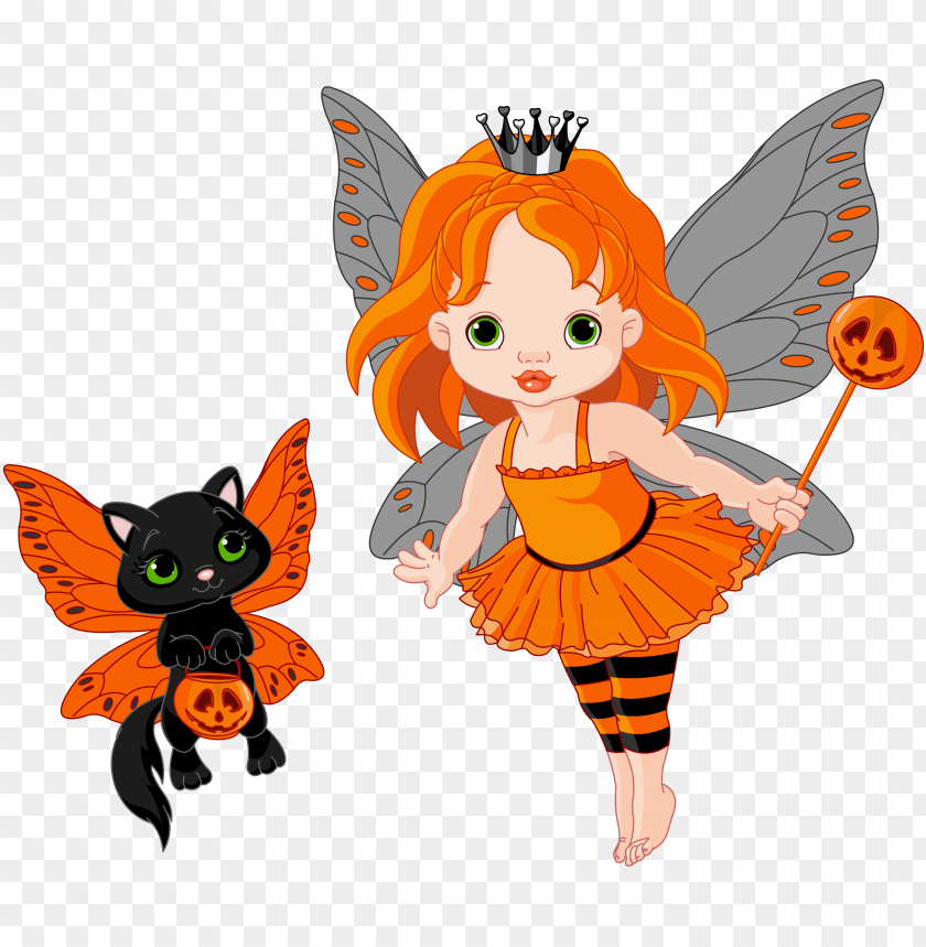 transparent halloween fairy and cat 0 s clipart png photo - 35728