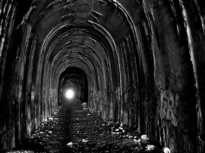 tunnel, arch, bw, light, exit