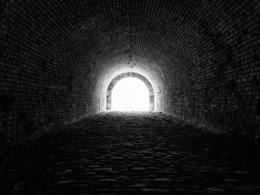 tunnel, bw, arch, brick