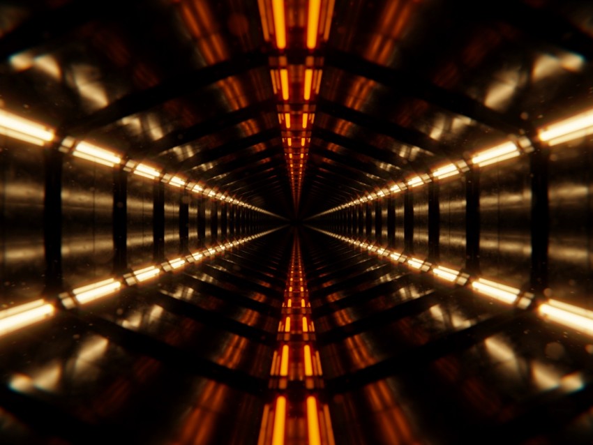 tunnel, light, lamps, perspective, depth