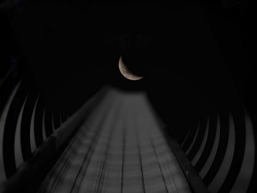 tunnel, moon, night, perspective, sky, tube