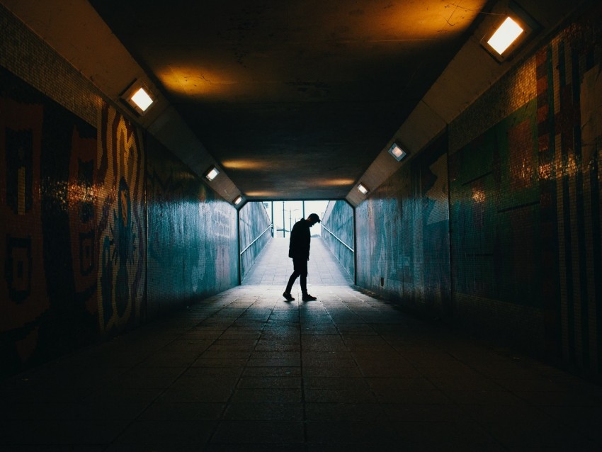 tunnel, silhouette, underground, dark, loneliness