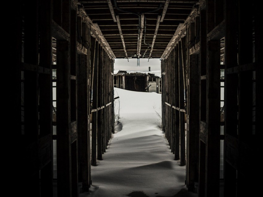 tunnel, snow, dark, wooden, snowdrifts
