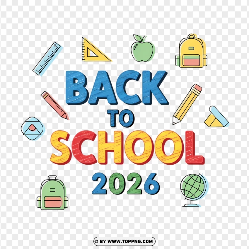 Typography Back To School 2026 Vector PNG Transparent Background
