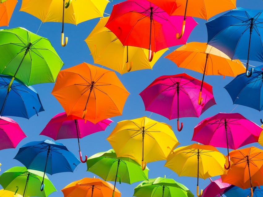 umbrella, colorful, positive, sky, rainbow, bright