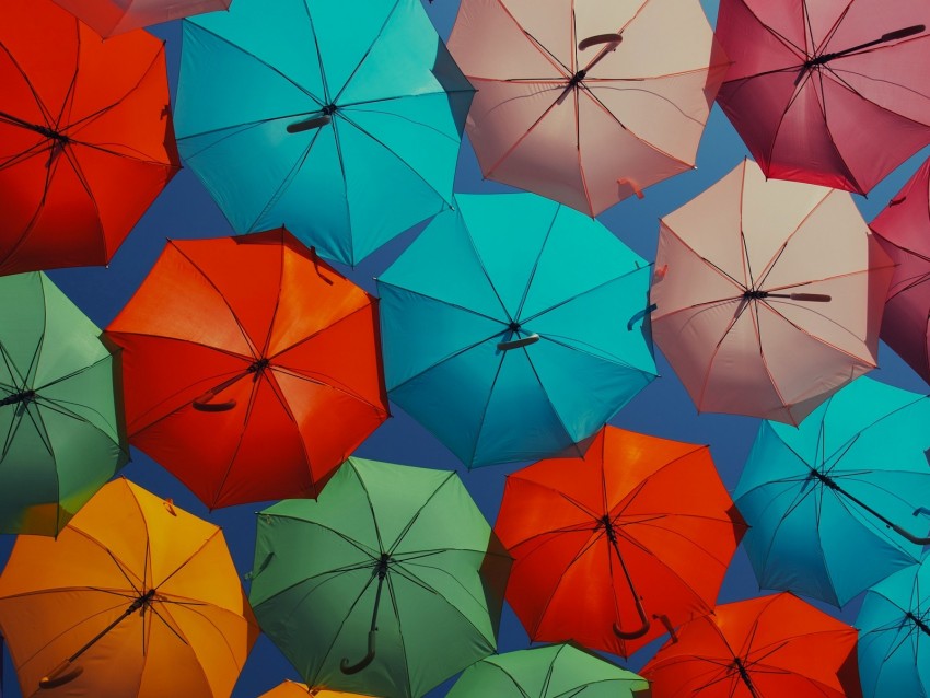 umbrellas, colorful, decoration, street