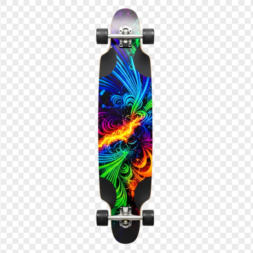 Urban Longboard With Colorful Graphic Art PNG Transparent Background