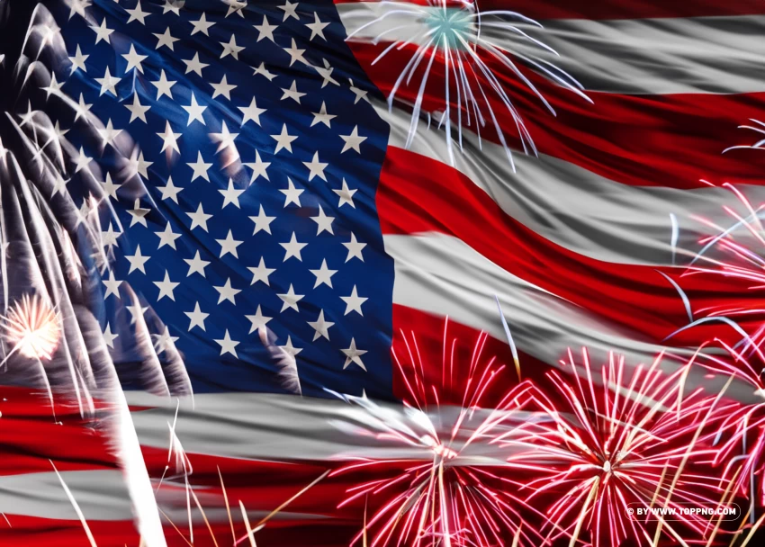 USA Flag And Firework Design For 4th July Celebration