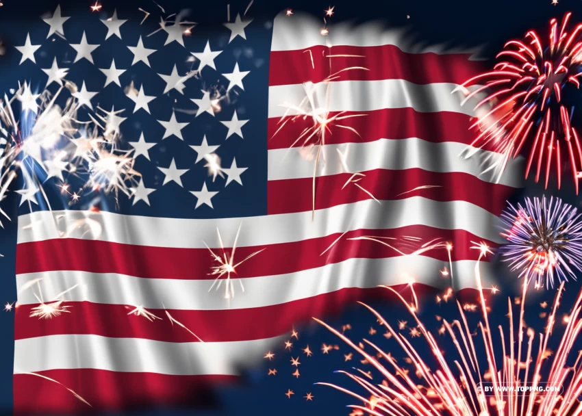 USA Flag And Firework Illustration For 4th July Celebration