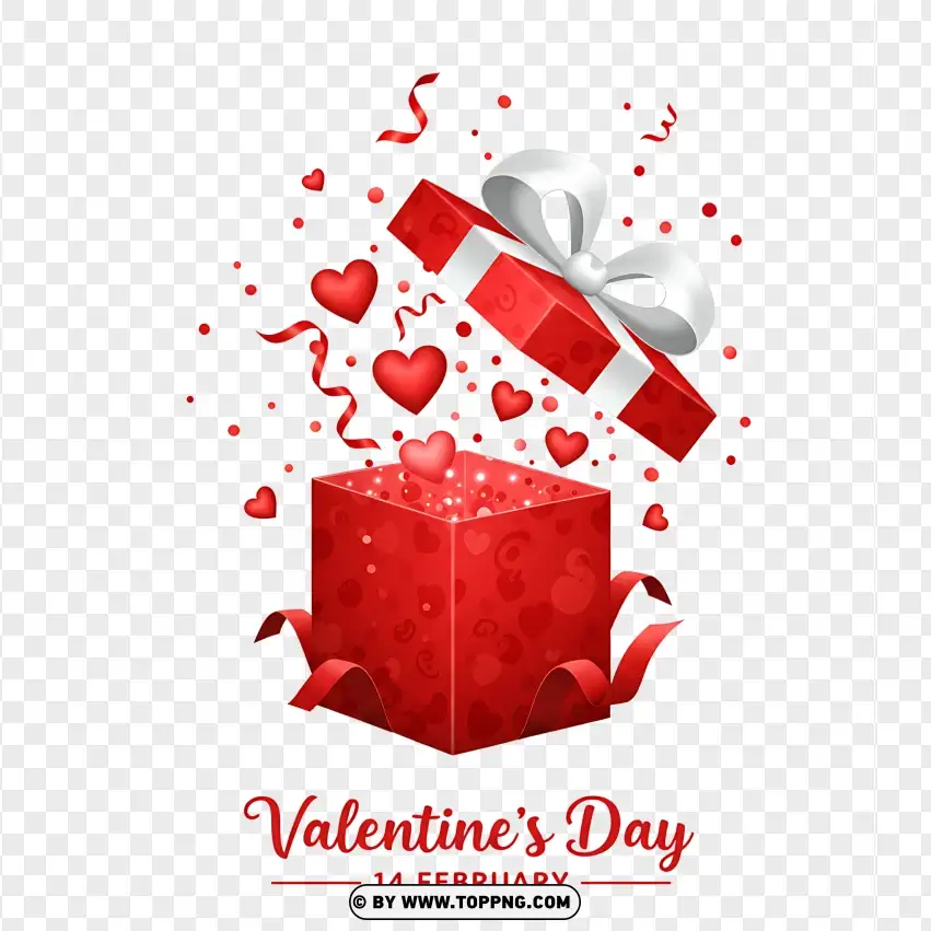 Valentines Day 14 February Red Gift Box With Sparkles PNG Transparent Background