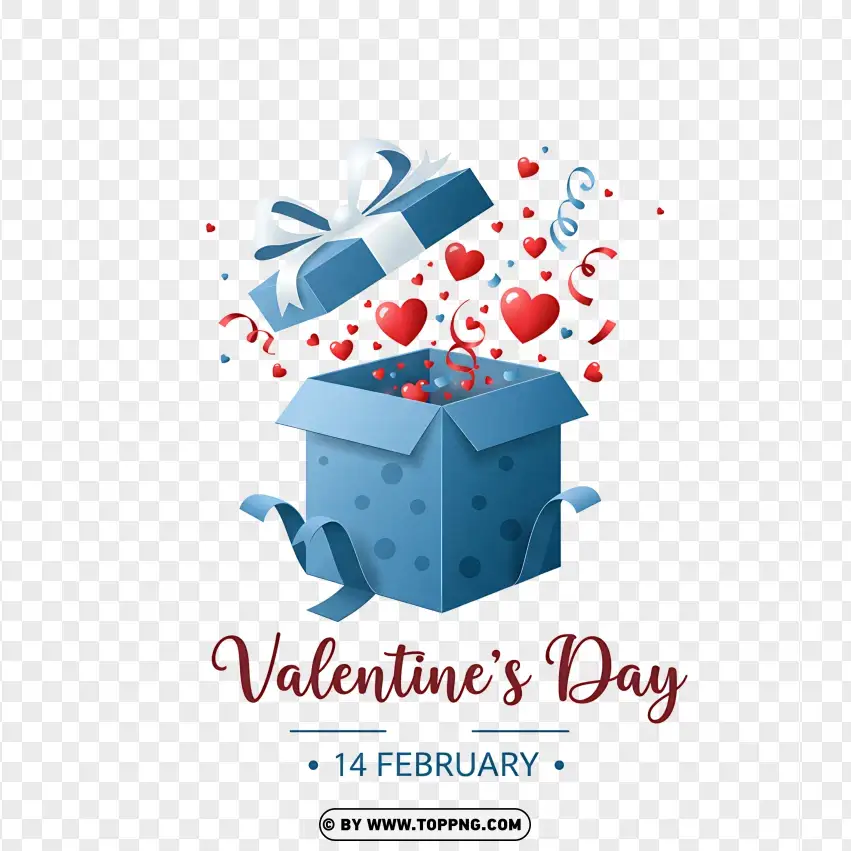 Valentines Day Blue Gift Box With Hearts PNG Transparent Background