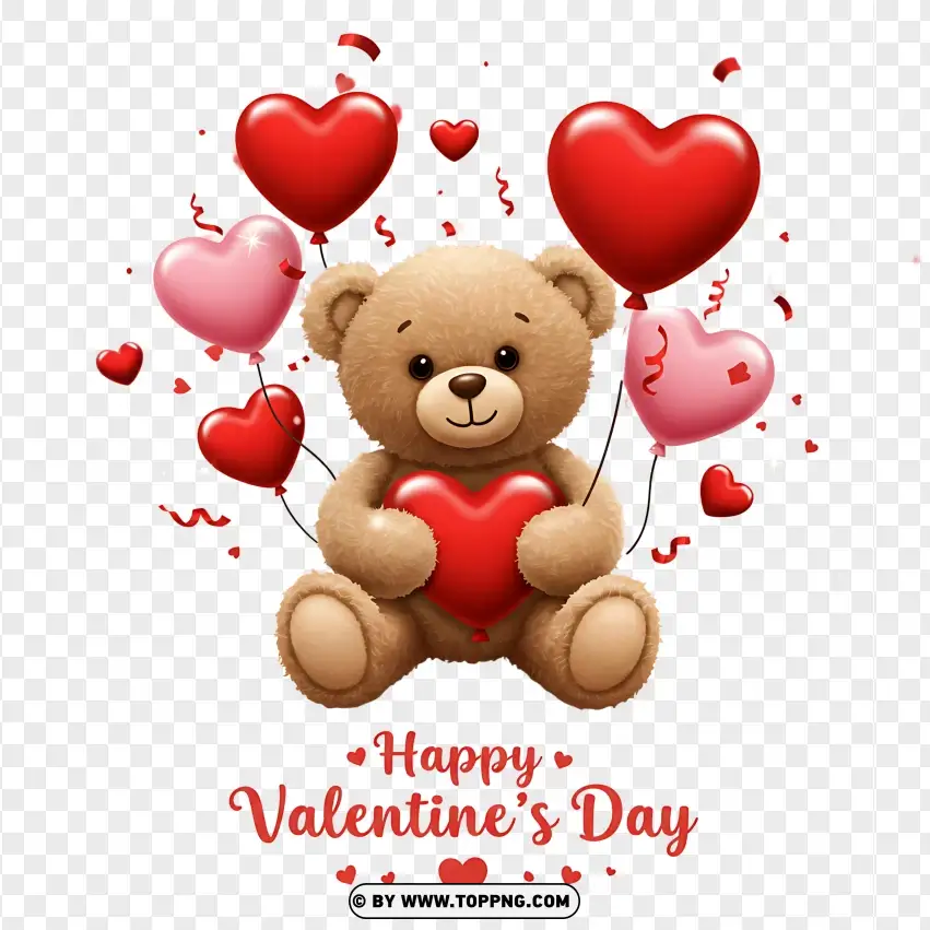 Valentines Day Teddy Bear With Heart Balloons PNG Transparent Background